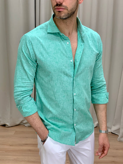 Camicia Formentera in Lino collo classico col. Verde