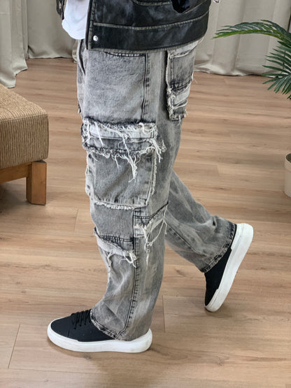 Jeans Zagor con Rotture e Tasconi Frontali col. Grigio