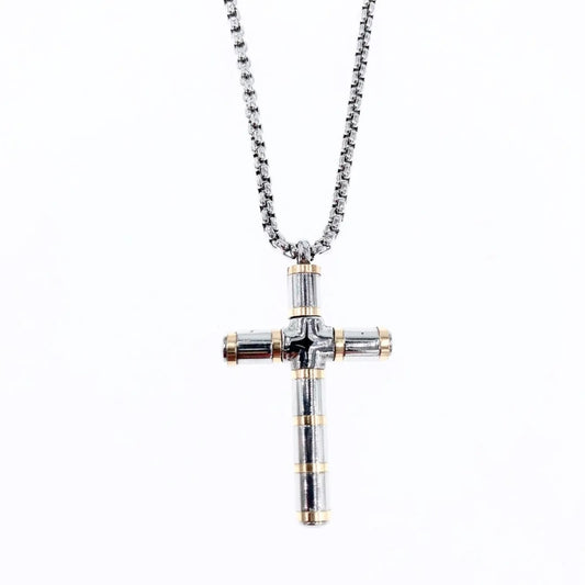 Collana con Pendente Croce in Acciaio Inossidabile col. Silver/Gold