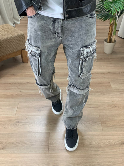 Jeans Zagor con Rotture e Tasconi Frontali col. Grigio