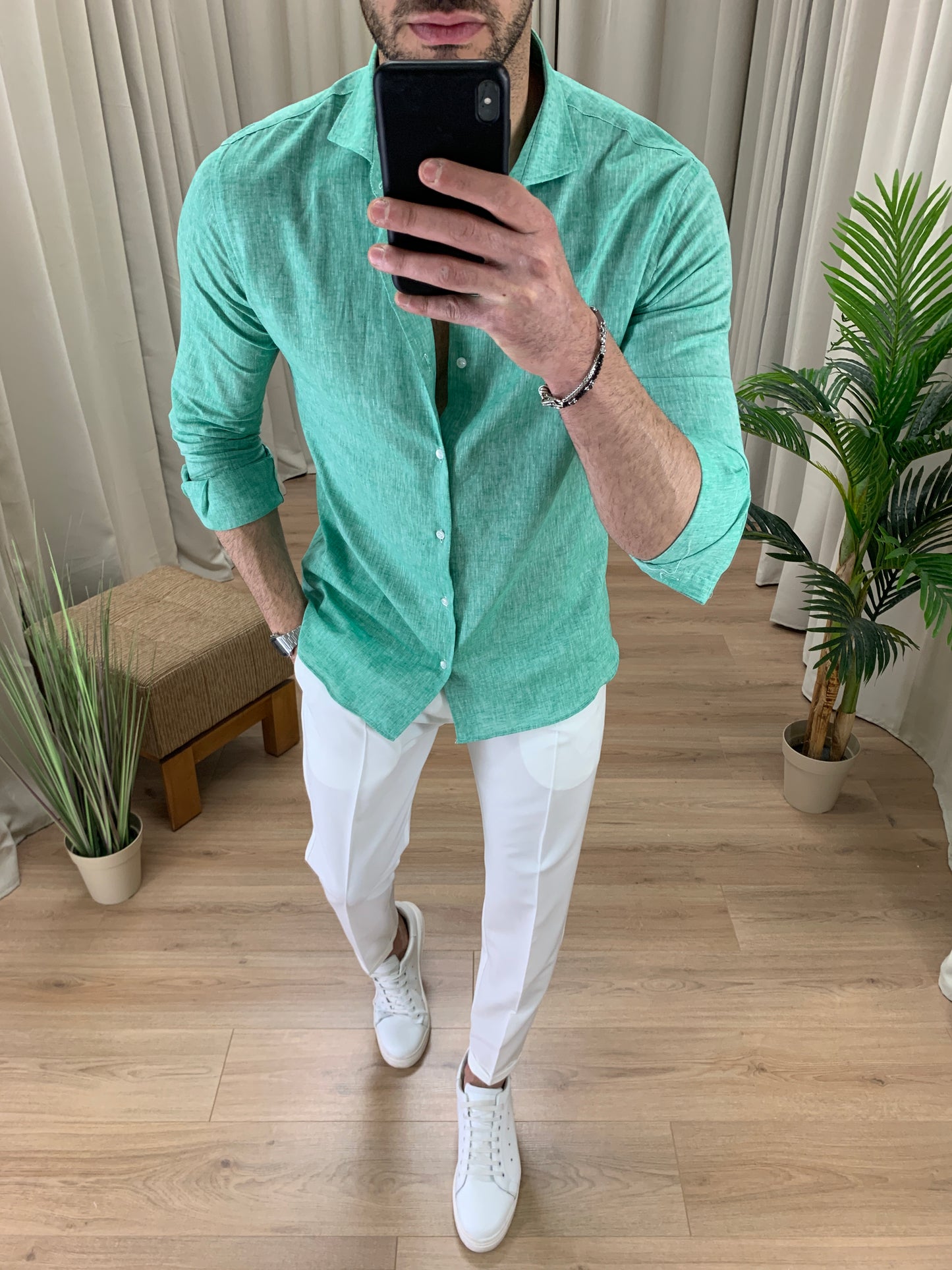 Camicia Formentera in Lino collo classico col. Verde