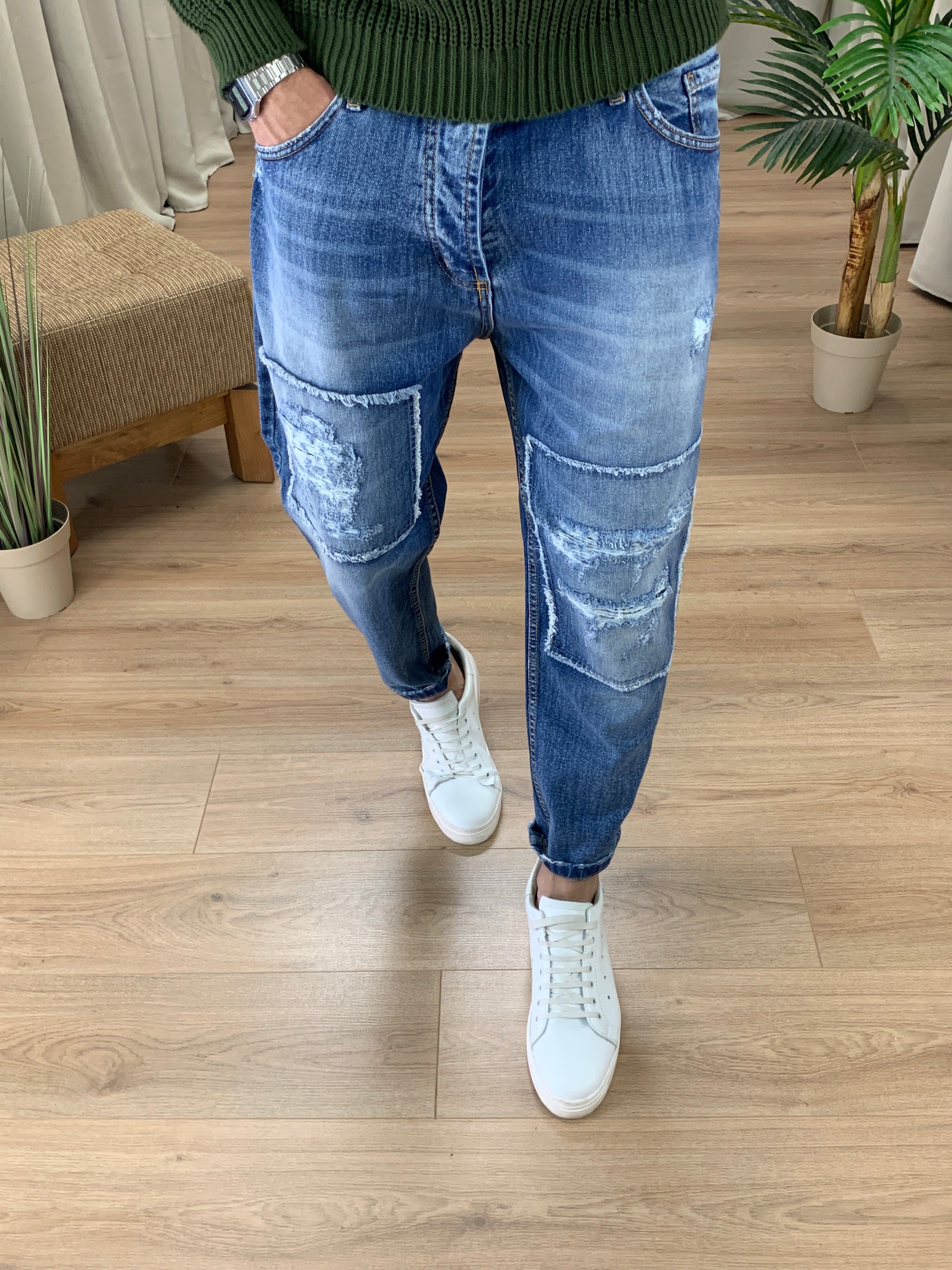 Jeans Villakok con Toppe Abrasionate Denim DENIM 42