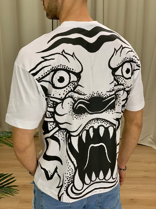 T-shirt Dragon Tiger con Stampa col. Bianco