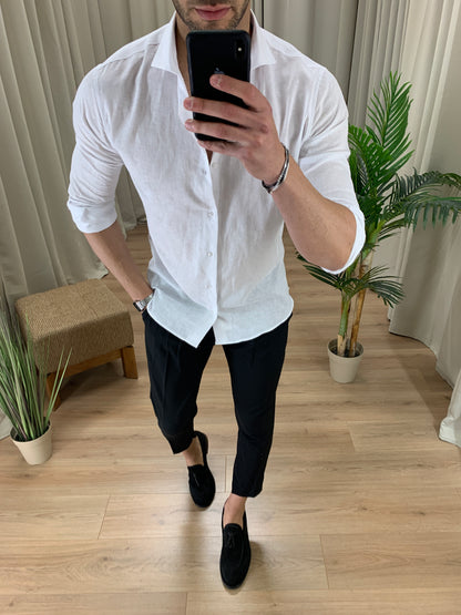 Camicia Capri in Lino collo classico col. Bianco
