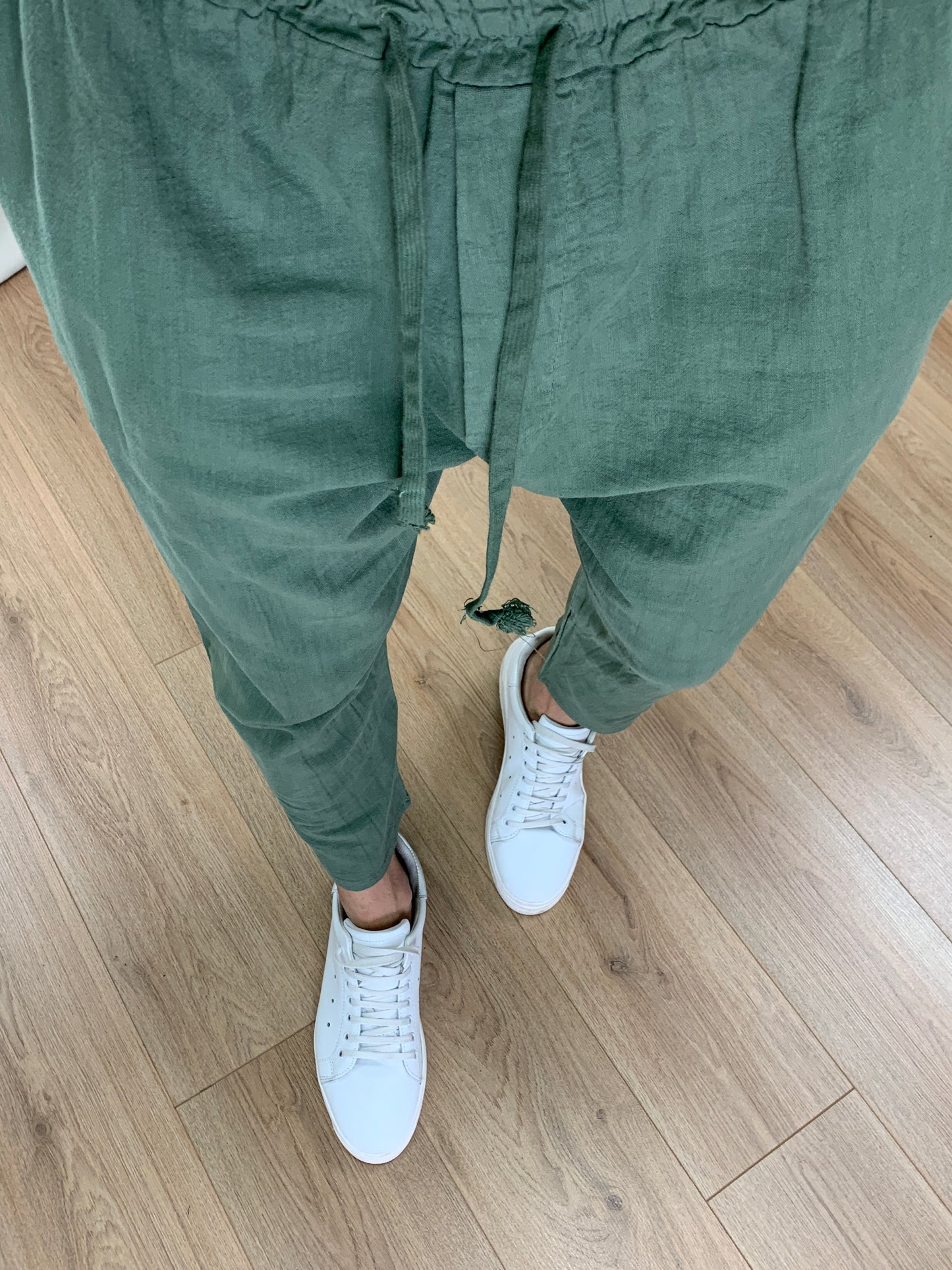 Completo Marrakech in Puro Lino Pantalone + Camicia col. Verde Militare