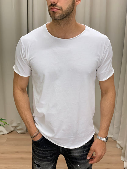 T-shirt basic taglio vivo in cotone col. Bianco