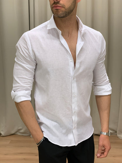 Camicia Capri in Lino collo classico col. Bianco