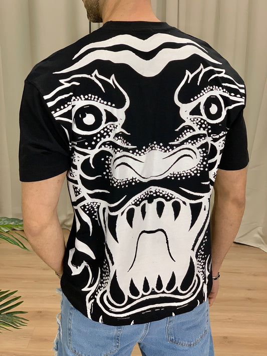 T-shirt Dragon Tiger con Stampa col. Nero