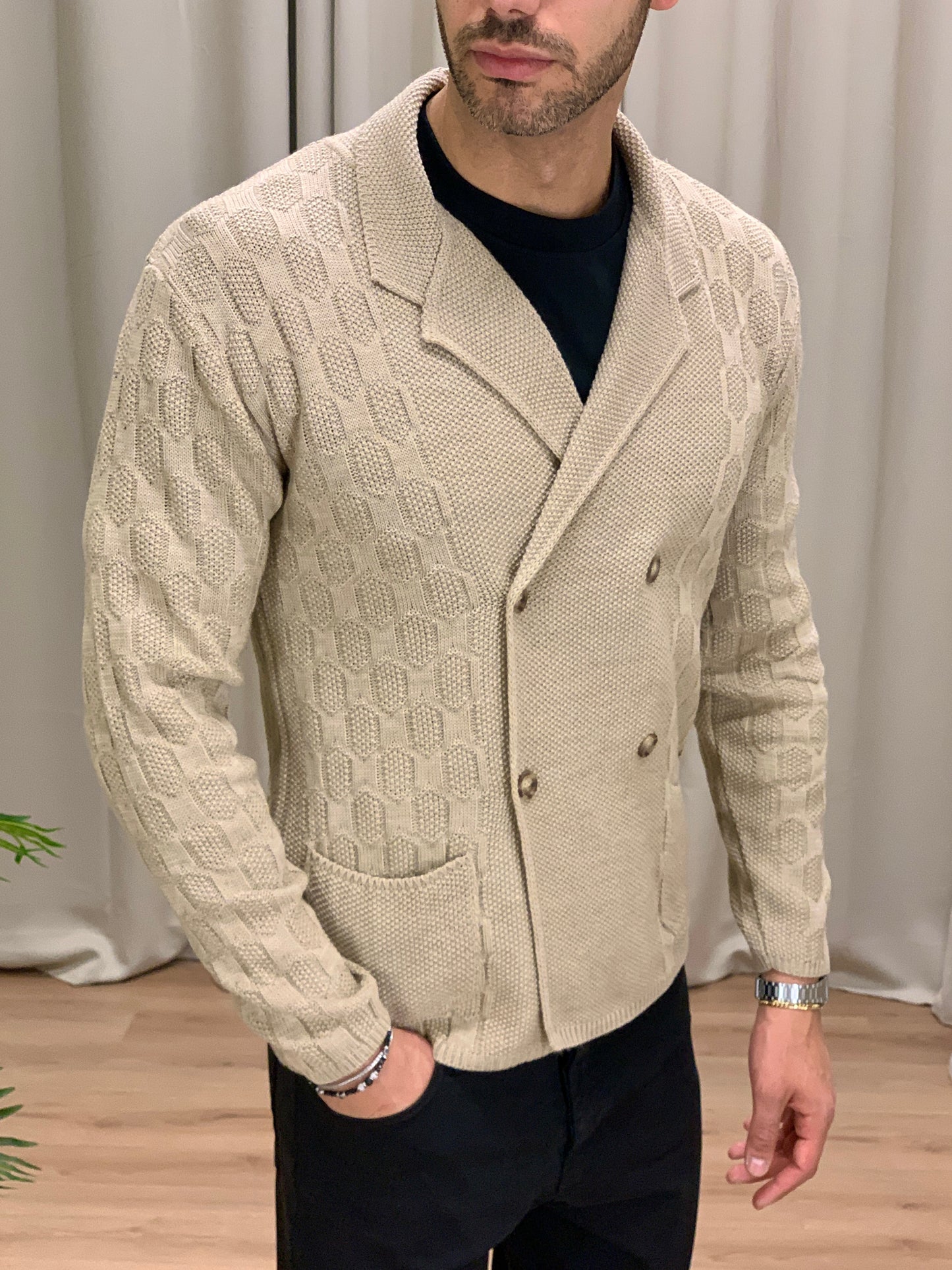 Cardigan Doppiopetto misto Lana col. Beige