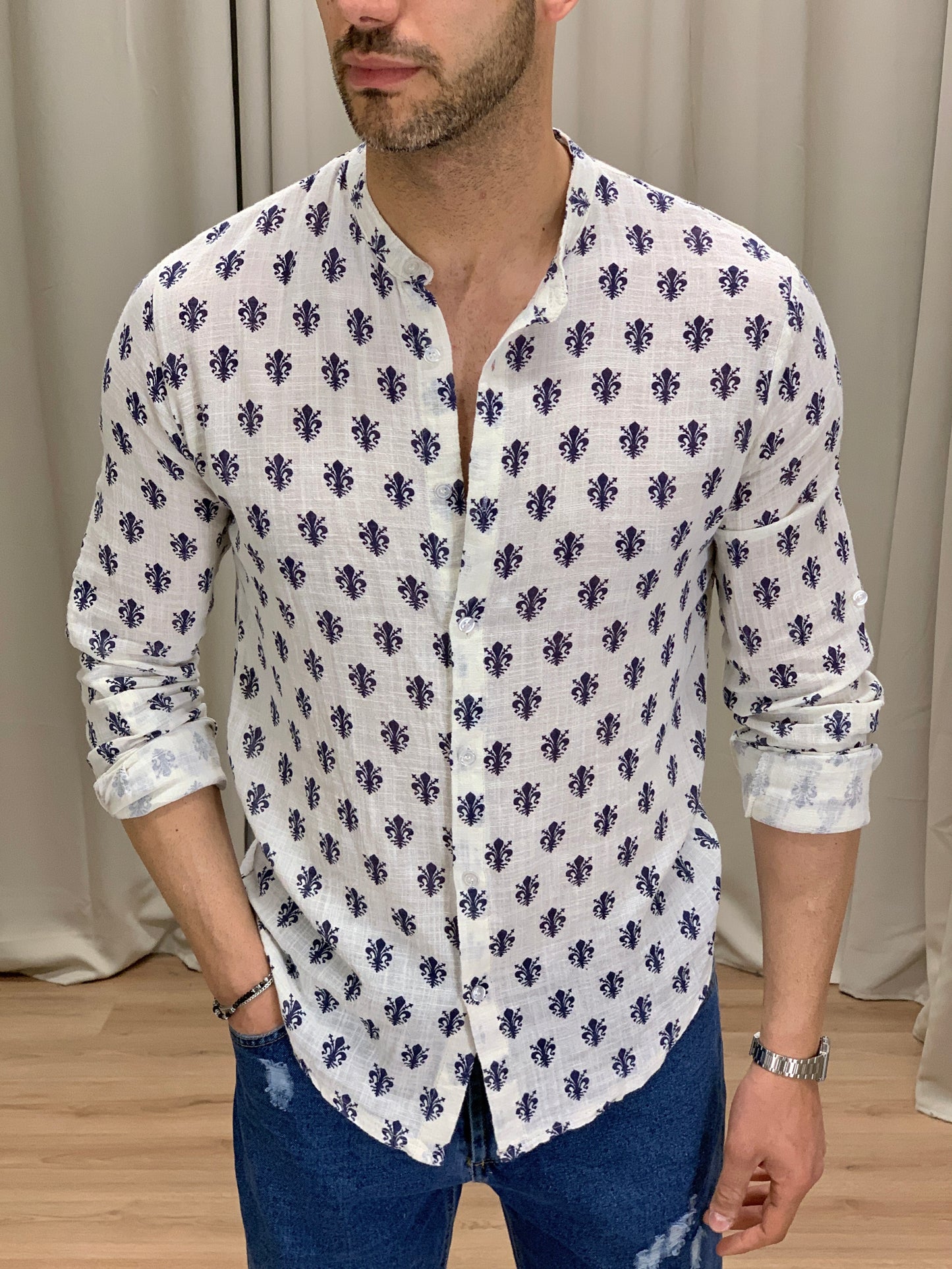 Camicia Obeliscum effetto Lino col. Bianco