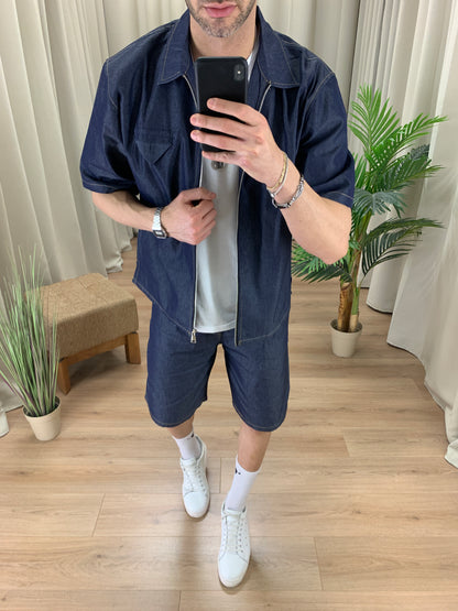 Completo Camicia con Zip e Taschino + Bermuda col. Denim