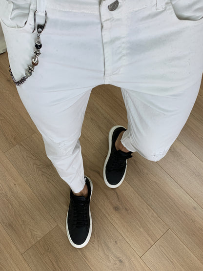 Jeans Mendes Sfrangiato alla Caviglia col. Bianco