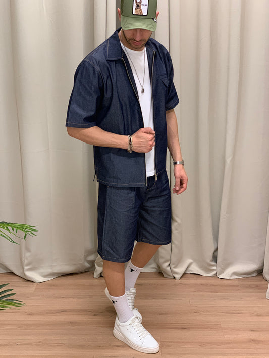 Completo Camicia con Zip e Taschino + Bermuda col. Denim