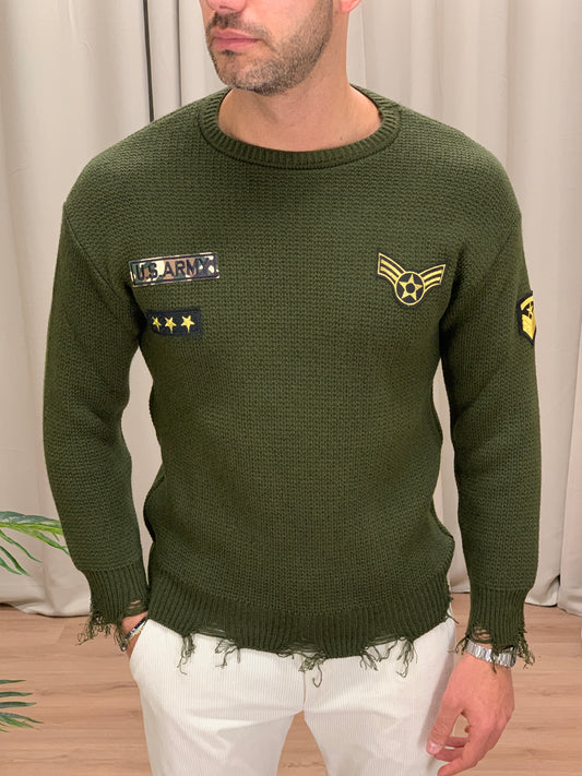 Maglioncino girocollo con Scudetti Army col. Verde Militare