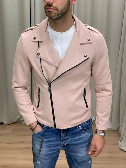 Chiodo scamosciato con Zip a contrasto col. Rosa