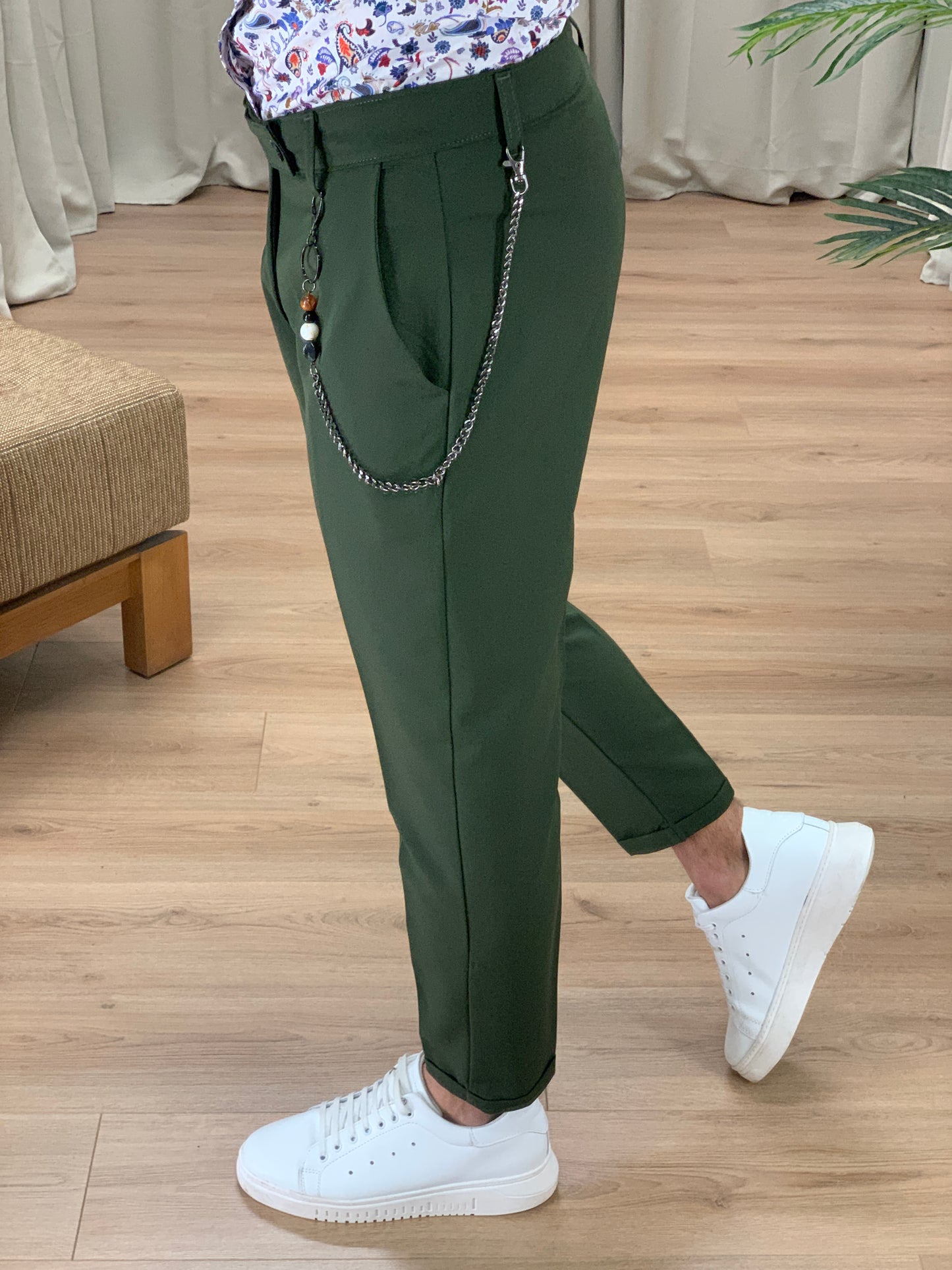 Pantalone Miramare ad un bottone col. Verde Militare