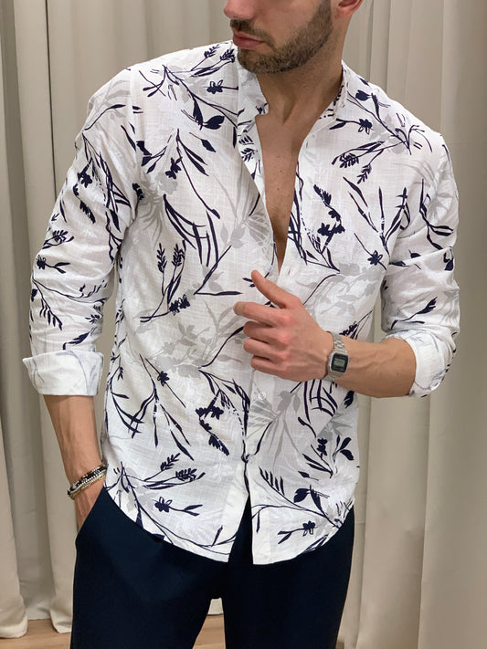 Camicia in Lino con Fantasia Spiga col. Panna