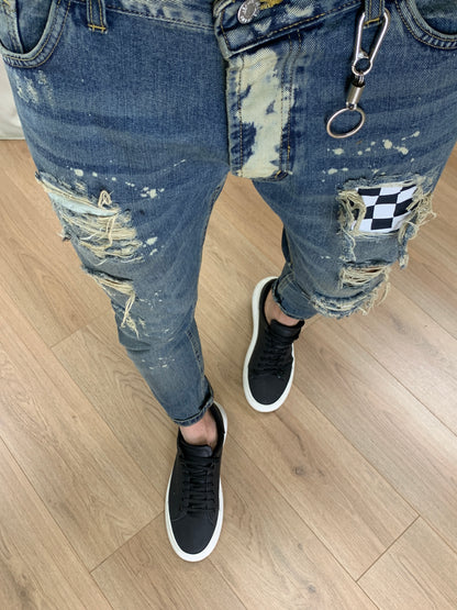 Jeans Fillzone Sabbiato con Fodera a Scacchi col. Denim