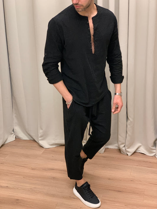 Completo Marrakech in Puro Lino Pantalone + Camicia col. Nero