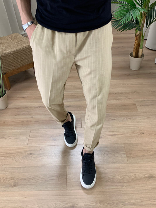 Pantalaccio Miguel Gessato con elastico in Vita col. Beige