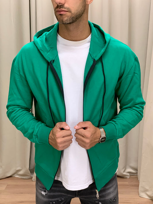 Felpa Rocky con Cappuccio e Zip col. Verde