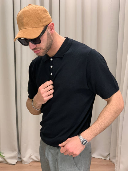 Polo in Maglia effetto Piquet col. Nero