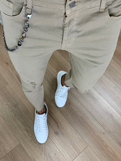 Jeans Mendes Sfrangiato alla Caviglia col. Beige