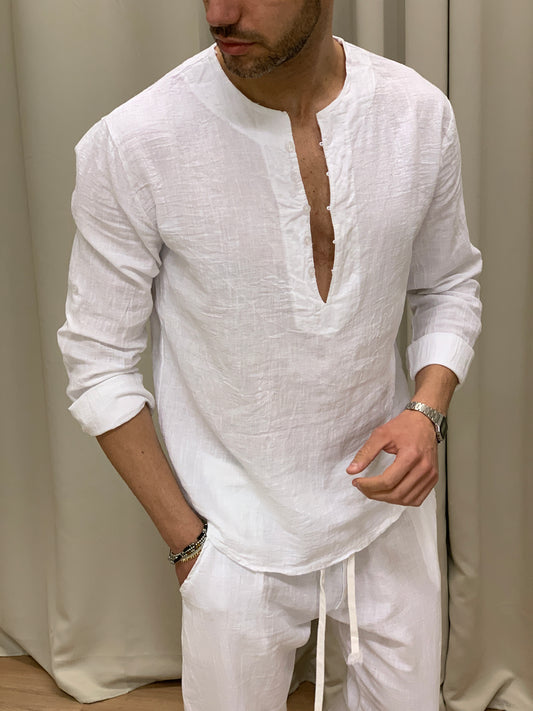 Completo Marrakech in Puro Lino Pantalone + Camicia col. Bianco