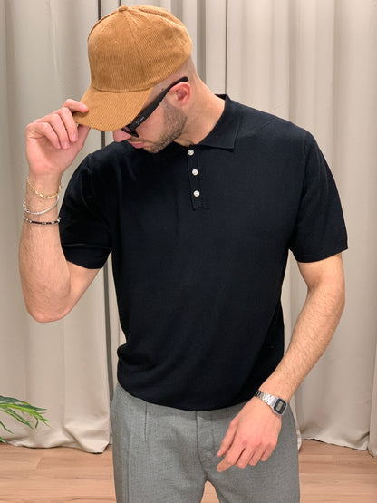 Polo in Maglia effetto Piquet col. Nero