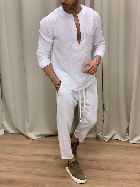 Completo Marrakech in Puro Lino Pantalone + Camicia col. Bianco