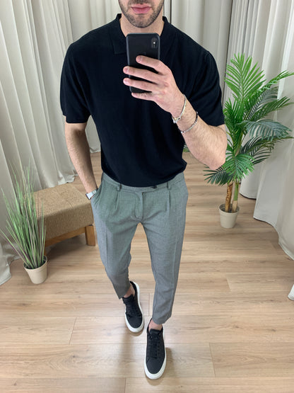 Polo in Maglia effetto Piquet col. Nero