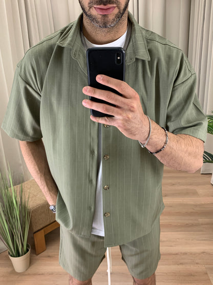 Completo Marvin Gessato Bermuda + Camicia col. Verde Militare