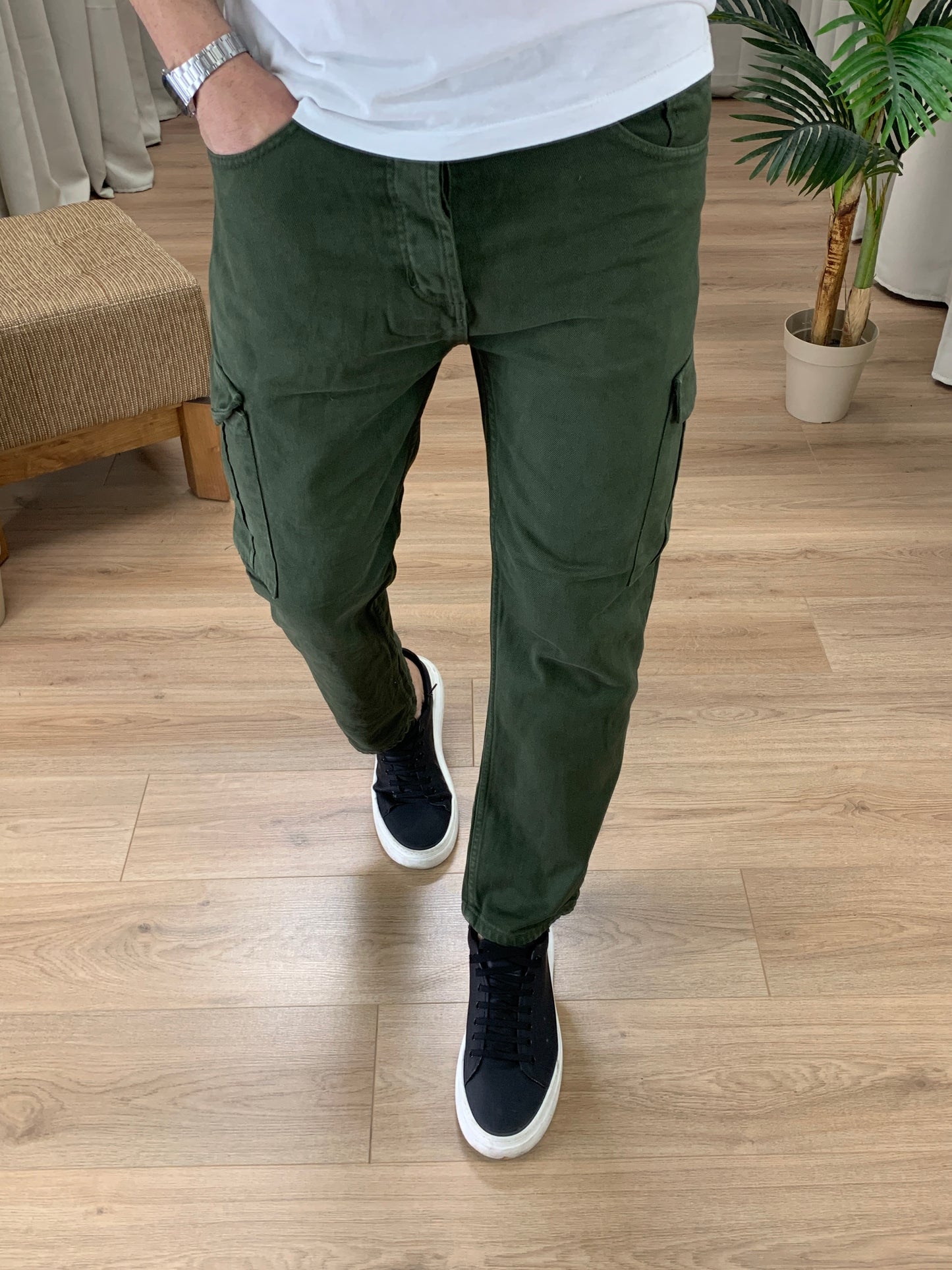 Jeans Cargo Tass con Tasconi Laterali col. Verde Militare