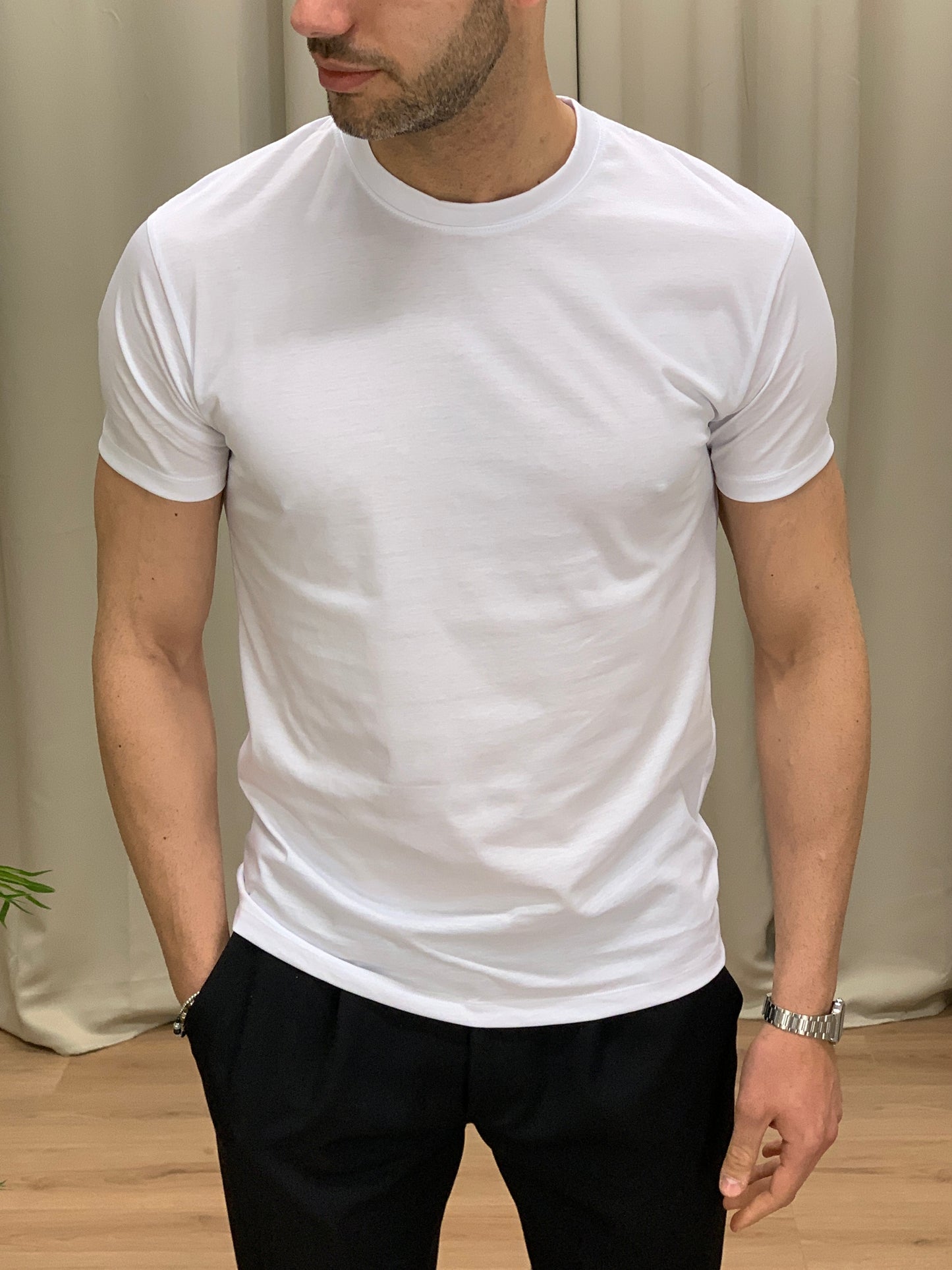 T-shirt Basic in Filo di Scozia col. Bianco