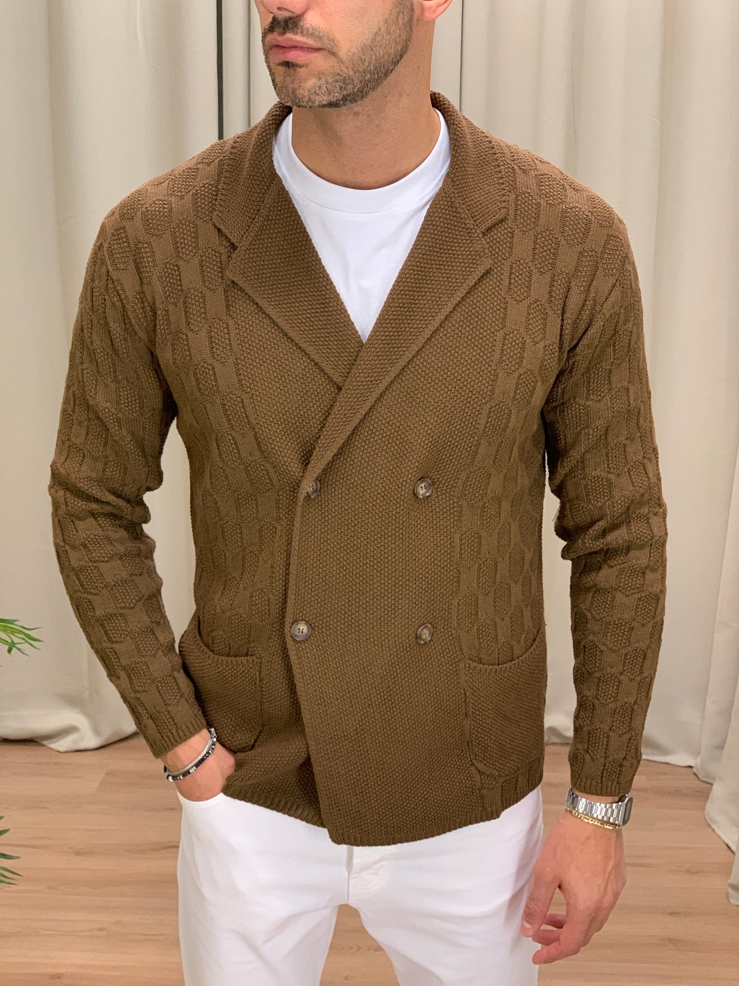 Cardigan Doppiopetto misto Lana col. Tabacco