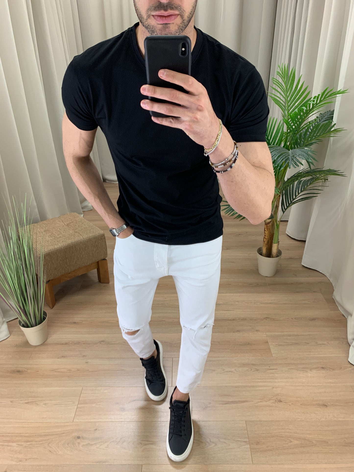 T-shirt Basic in Filo di Scozia col. Nero