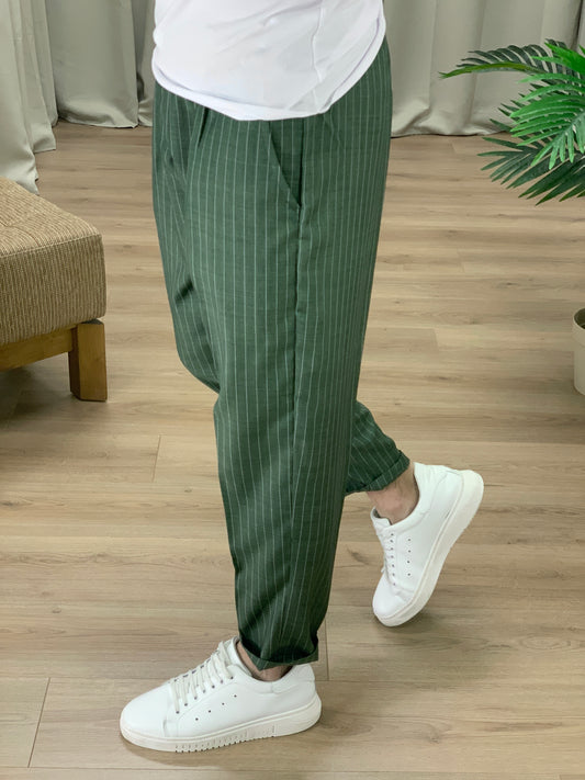 Pantalaccio Miguel Gessato con elastico in Vita col. Verde Bosco
