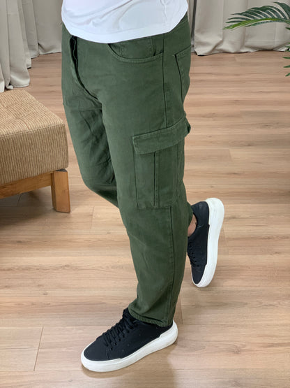 Jeans Cargo Tass con Tasconi Laterali col. Verde Militare