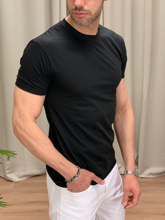 T-shirt Basic in Filo di Scozia col. Nero