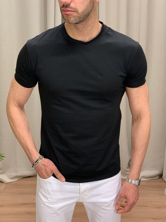 T-shirt Basic in Filo di Scozia col. Nero