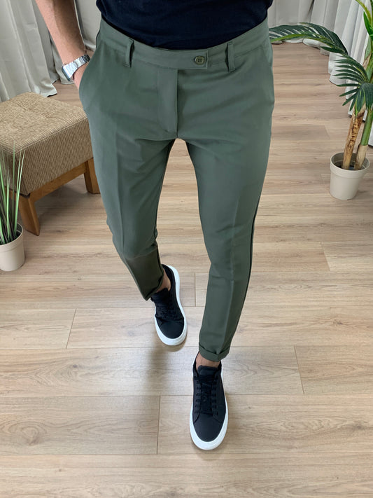 Pantalone Lugano con risvolto col. Verde Militare