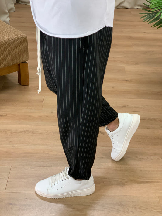 Pantalaccio Miguel Gessato con elastico in Vita col. Nero