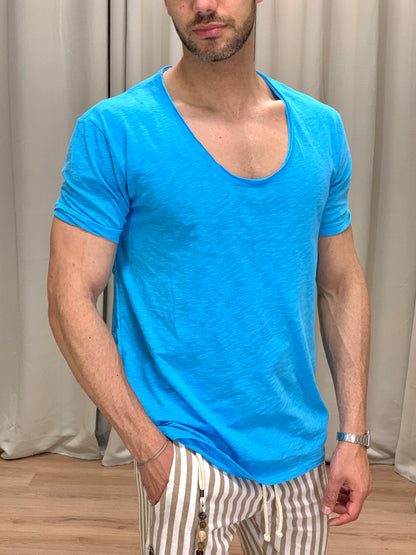 T-shirt Rio in Cotone con scollo ampio col. Azzurro