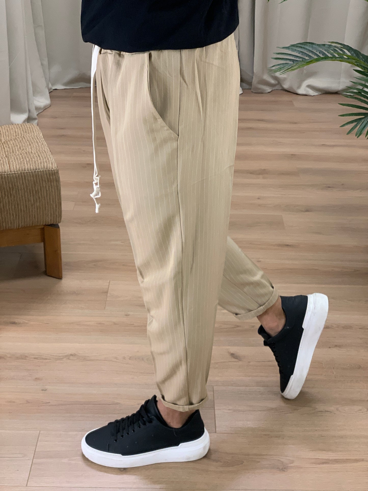 Completo Denny Gessato Pantalone + Camicia col. Cammello