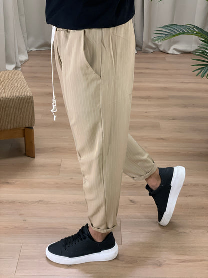 Completo Denny Gessato Pantalone + Camicia col. Cammello