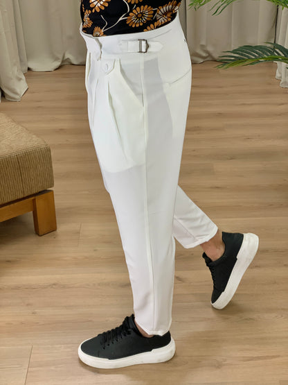 Pantalone Saint Germain con Fibbie laterali col. Bianco