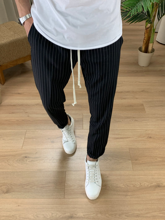 Pantalaccio Miguel Gessato con elastico in Vita col. Nero