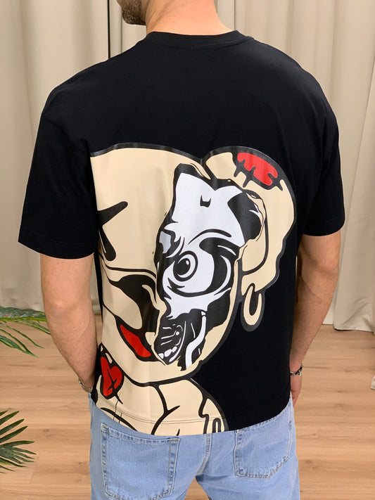 T-shirt Cyborg Bear con Stampa col. Nero