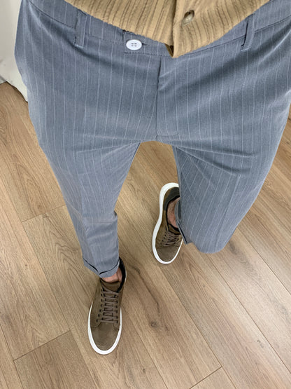 Pantalone Varsavia Gessato con risvolto col. Grigio