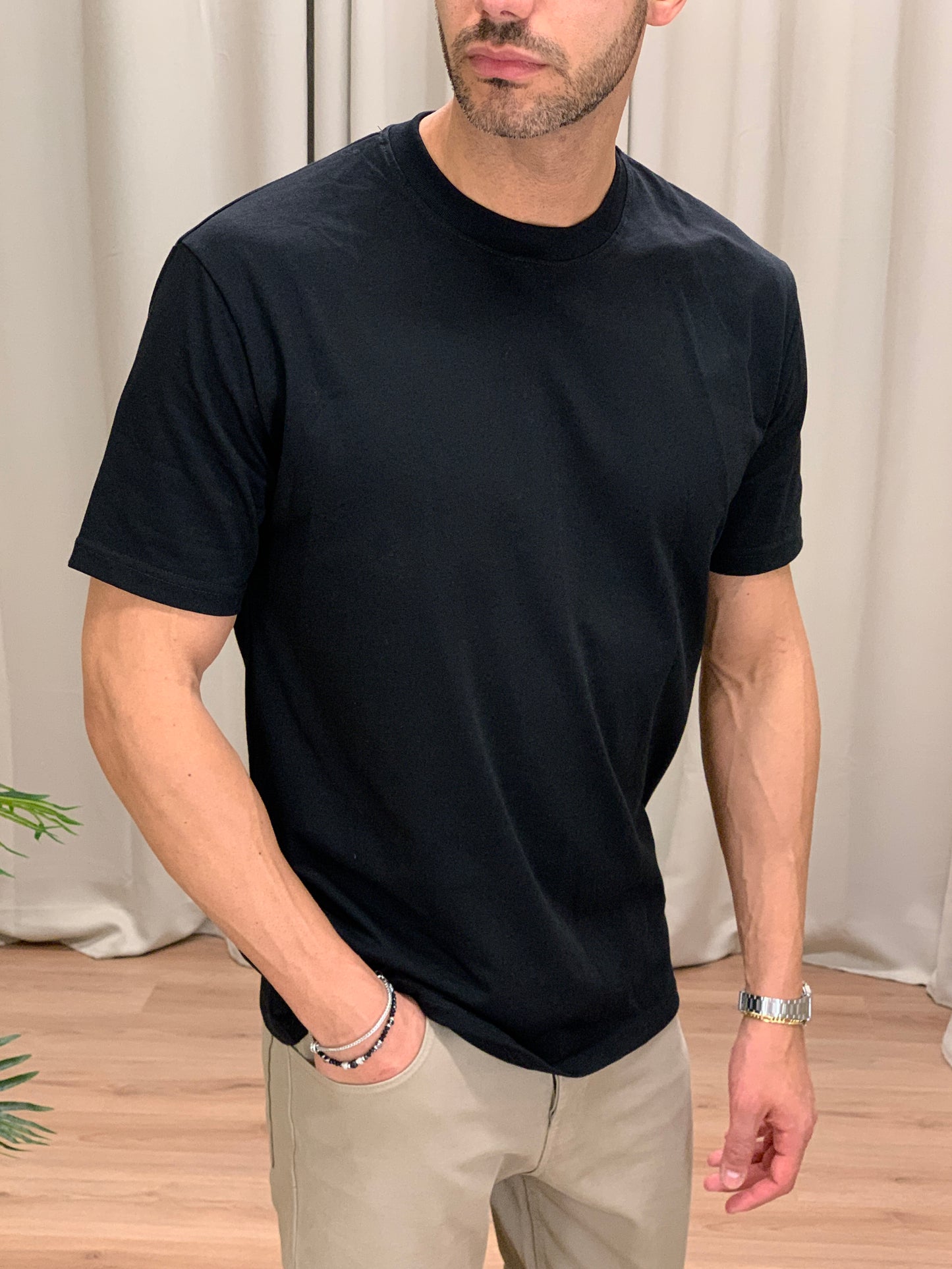 T-shirt New Basic slim fit in cotone col. Nero